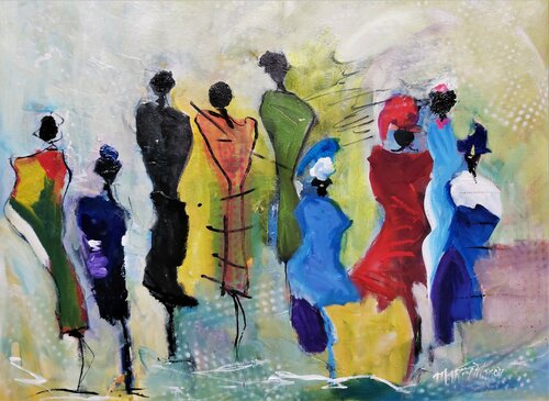 Social Distancing  The Lady in Red van Marie Manon Corbeil, Schilderij te koop op Singulart