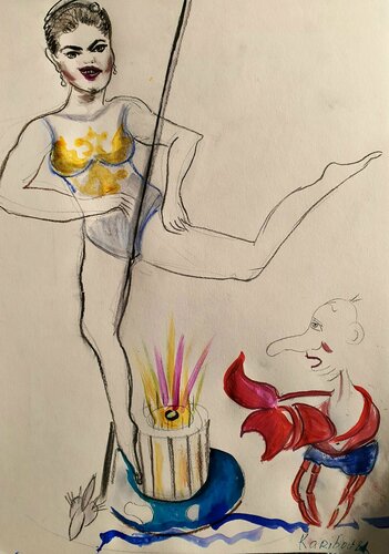 Putin - Krebs🦀. Die  Stripperin Frau Putins Geliebte Kabajewa.🧜‍♀️ van Karibou, Werk op papier te koop op Singulart
