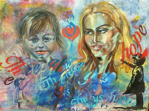 Girl with a balloon. There is always hope. À la Banksy. Childhood art by karibou von Karibou, Malerei kaufen auf Singulart