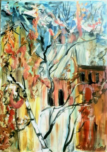 Herbstliche Farben. Birke. Dächer über Sankt-Petersburg. von Karibou, Malerei kaufen auf Singulart