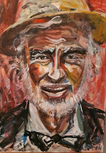 A male portrait BELMONDO freestyle à la Édouard Manet by karibou von Karibou, Malerei kaufen auf Singulart