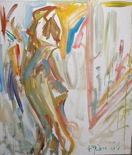 A woman standing in window SEMI ABSTRACT von Karibou, Malerei kaufen auf Singulart