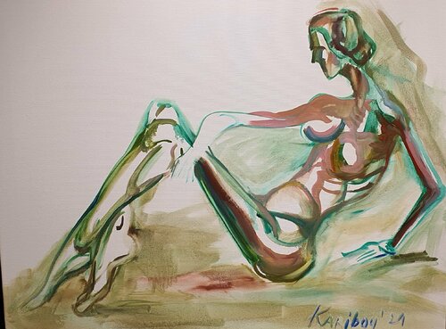 An experimental portrait  sketch nude of a girl inspired by Renoir. by Karibou, Painting for Sale on Singulart