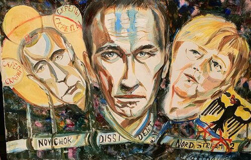 Navalny. Putin. Bath in Novichok. Giglée Druck. di Karibou, Pittura in vendita su Singulart
