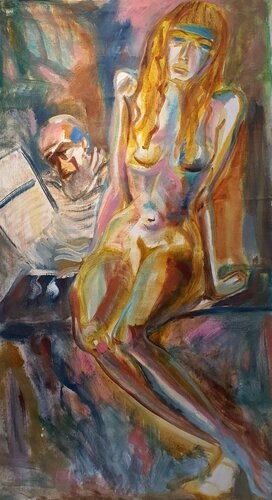 A large portrait  sketch  of a girl semi ABSTRACT von Karibou, Malerei kaufen auf Singulart