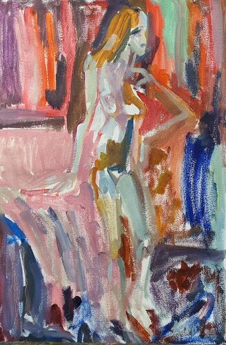 A woman standing nude SEMI ABSTRACT von Karibou, Malerei kaufen auf Singulart