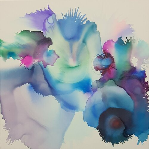 Flowers violet blue green Abstract van Karibou, Schilderij te koop op Singulart