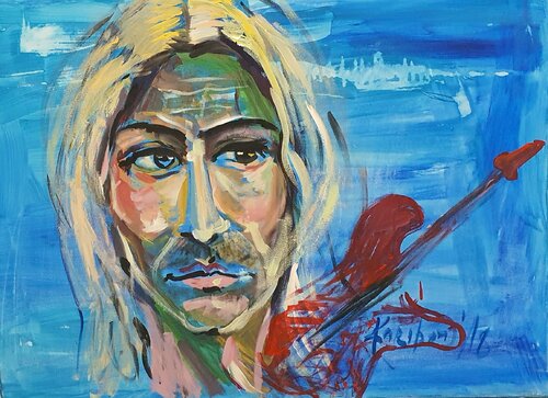 Kurt Cobain freely painted. Guitar player. Male portrait by karibou von Karibou, Malerei kaufen auf Singulart