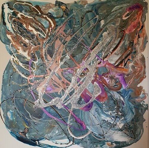 Rest for the soul.  Nature blue metallic in the manner of de Kooning. von Karibou, Malerei kaufen auf Singulart
