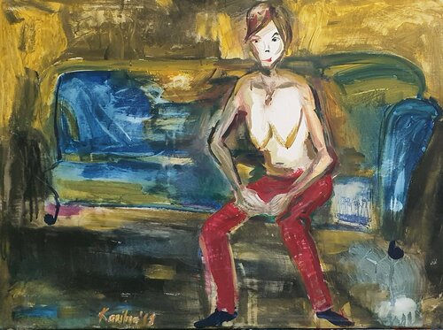 A woman puting her pants aktmalerei by karibou de Karibou, Pintura a la venta en Singulart