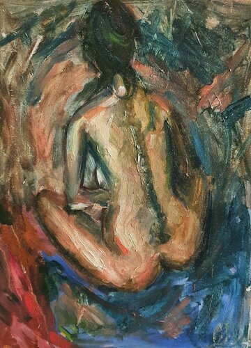 Désir au chaleur. Desire for warmth. A nude portrait  sketch  of a girl. di Karibou, Pittura in vendita su Singulart