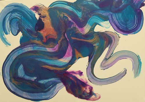 BLUE, BRONZE and colourful. Abstract Sea ABSTRACT ART von Karibou, Malerei kaufen auf Singulart