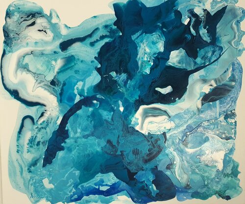 Breathtaking blue turquoise sea.in the manner of Pierre Soulages by Karibou, Painting for Sale on Singulart
