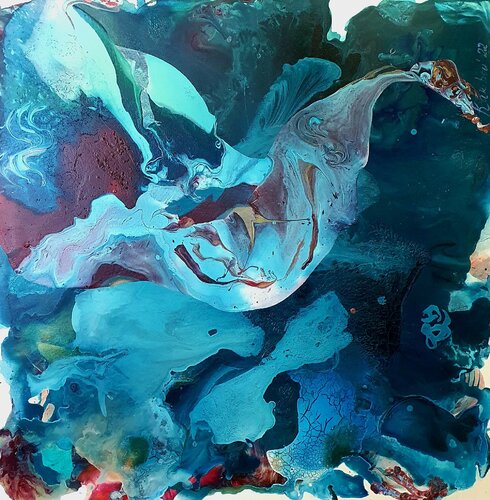 BLUE Abstract swan  - XXL LARGE, mein lieber Schwan by Karibou, Painting for Sale on Singulart