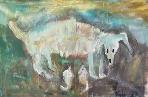 Dog with Welpen. by Karibou, Painting for Sale on Singulart