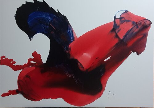 Penis abstract. Red. Blue. In the manner of Pierre Soulages. Karibou