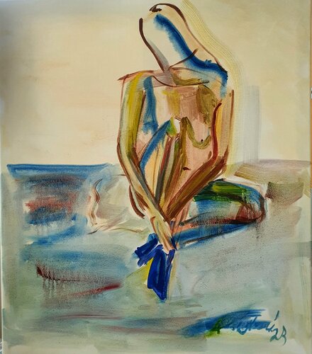 A minimalistic sketch  of a girl semi ABSTRACT von Karibou, Malerei kaufen auf Singulart