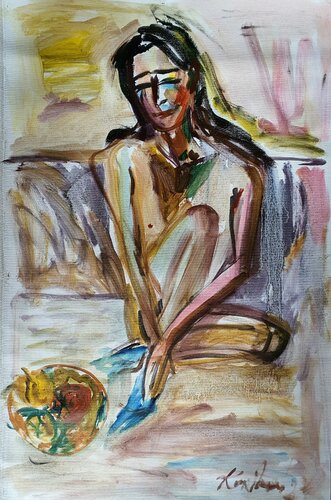 A large portrait  sketch  of a girl semi ABSTRACT von Karibou, Malerei kaufen auf Singulart