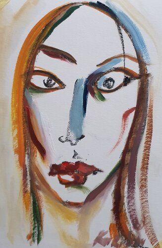 Orange red portrait of a WOMAN III van Karibou, Schilderij te koop op Singulart