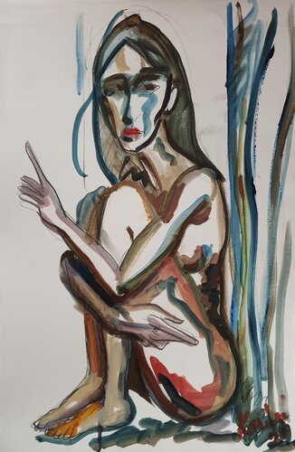 Portrait of a sitting WOMAN nude. di Karibou, Pittura in vendita su Singulart