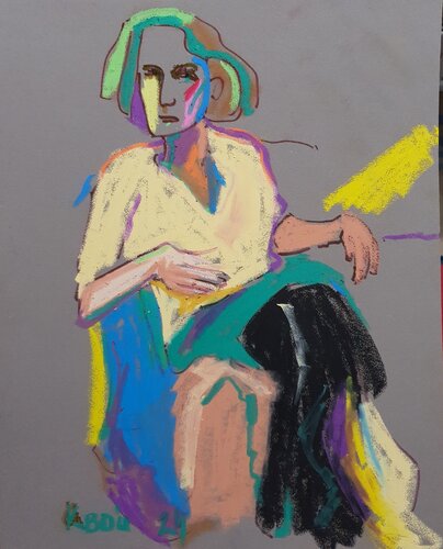 Yellow blue portrait of a WOMAN di Karibou, Pittura in vendita su Singulart