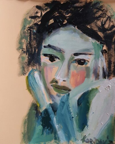 Female Portrait Miniature on the manner of Marc Chagall van Karibou, Schilderij te koop op Singulart