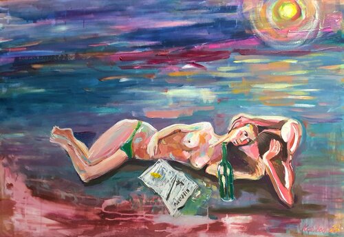 Lovers. Ein paar am Meer. In the manner of Gacometti van Karibou, Schilderij te koop op Singulart