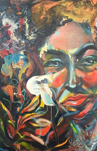 Coup de cœur. Fleurs portrait di Karibou, Pittura in vendita su Singulart