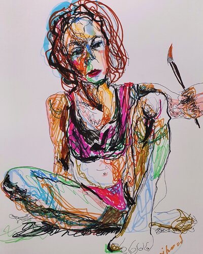 Eine Künstlerin imit einem Pinsel von Karibou, Malerei kaufen auf Singulart