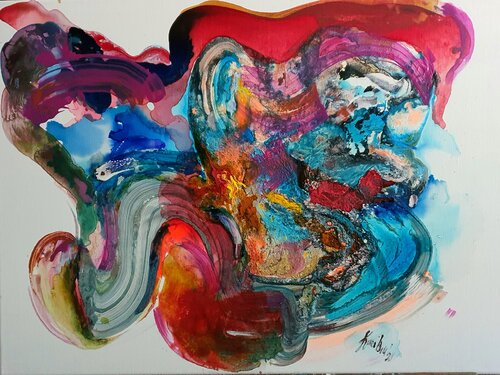 Red rocks and a blue sea. Peach van Karibou, Schilderij te koop op Singulart