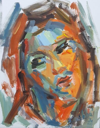 Portrait of a WOMAN orange di Karibou, Pittura in vendita su Singulart