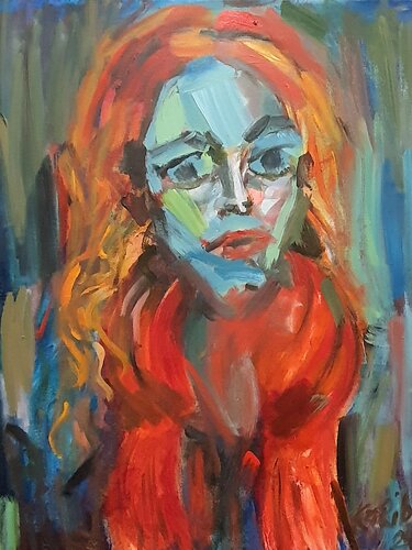 Red scarf and orange hair. van Karibou, Schilderij te koop op Singulart