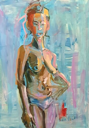 Leichtigkeit des Seins. Femme fatale. A woman nue à la El Greco von Karibou, Malerei kaufen auf Singulart