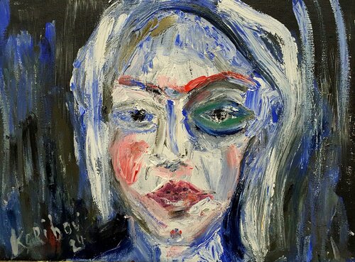 A portrait of a woman on black. In the manner of Jenny Saville de Karibou, Pintura a la venta en Singulart