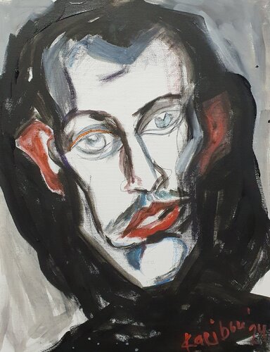 A male Portrait abstract in schwarz.  Dracula. Vampire. di Karibou, Pittura in vendita su Singulart