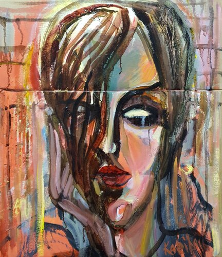 Portrait of a WOMAN. on red von Karibou, Malerei kaufen auf Singulart