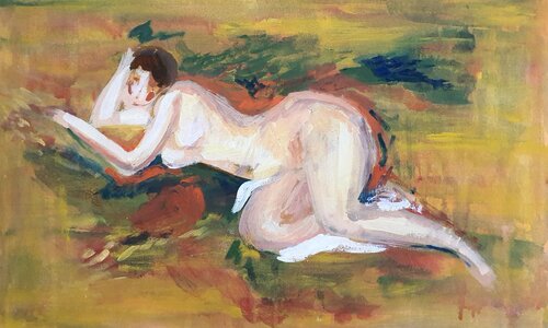 Escapism. In yellow. á la Pierre Auguste Renoir van Karibou, Schilderij te koop op Singulart