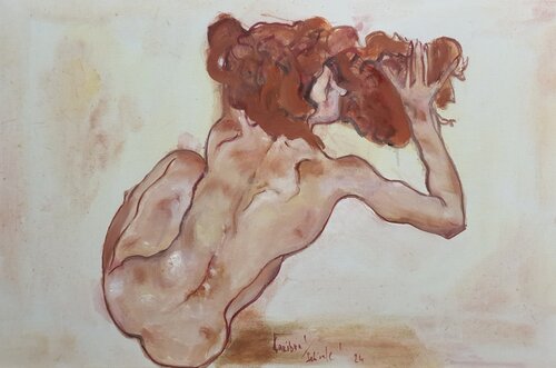 Rücken einer Frau nach Egon Schiele. by Karibou, Painting for Sale on Singulart
