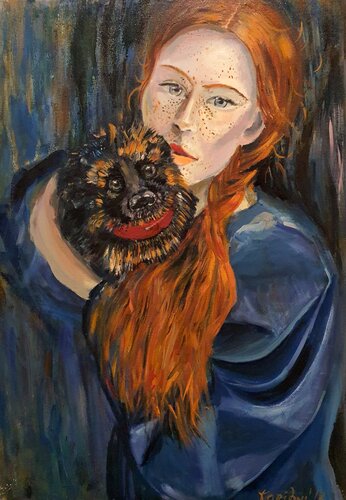 Дама с собачкой. Pet. Welpen von Karibou, Malerei kaufen auf Singulart