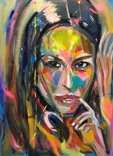ein Frauen Portrait. Maria Nieves Rebolledo. Bebe. Pop art by Karibou, Painting for Sale on Singulart