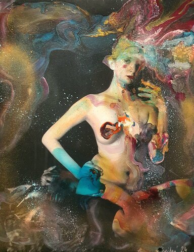 Florales Mädchen nude van Karibou, Schilderij te koop op Singulart