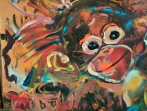 Who I am? Äffchen. Tagesleuchtfarbe von Karibou, Malerei kaufen auf Singulart