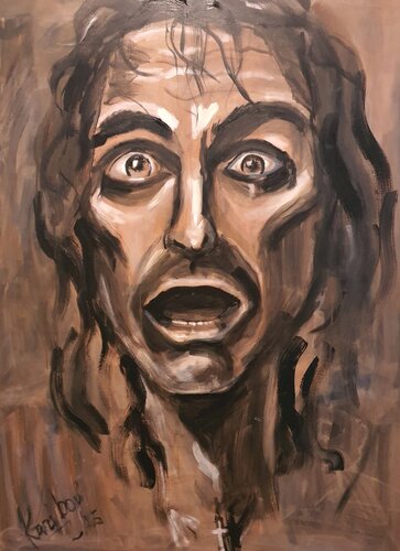 Portrait Fantasie nach Alice Cooper mit Kreuz in Manier von Der Schrei von Edward Munch van Karibou, Schilderij te koop op Singulart