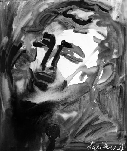 Portrait semi abstract monochrome in the manner of Francis Bacon by Karibou, Painting for Sale on Singulart