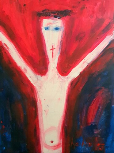 Freude am Leben. Jesus Ikone minimalistisch in the manner of Giovanni Giacometti van Karibou, Schilderij te koop op Singulart