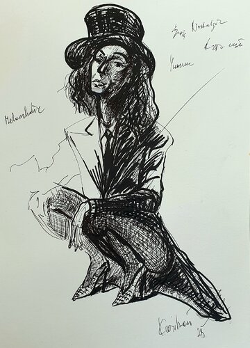 Nostalgie. Schauspielerin Diane Kruger als Marlene Dietrich. Zeichnung von Karibou, Malerei kaufen auf Singulart