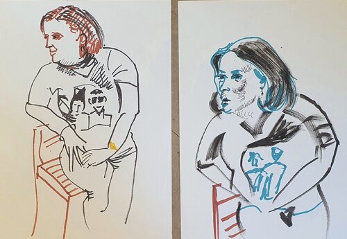 Auf der Ausstellung. 2 Zeichnungen. van Karibou, Schilderij te koop op Singulart