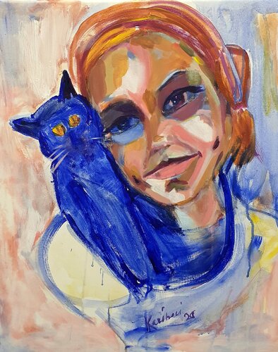 🐱 Katze und Mädchen di Karibou, Pittura in vendita su Singulart