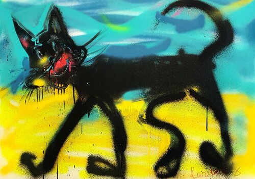 Schwarzer Kater am Meer. Katze 🐱 von Karibou, Malerei kaufen auf Singulart