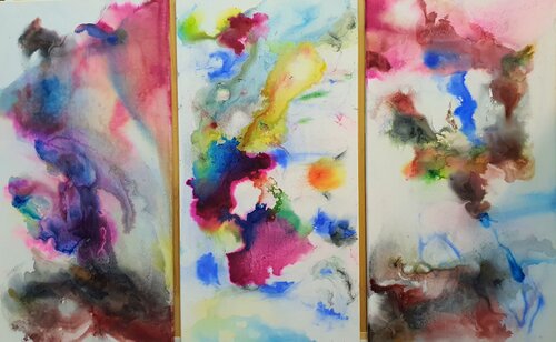 ORIGINAL TRIPTYCH ABSTRACT little EROTICALLY Karibou
